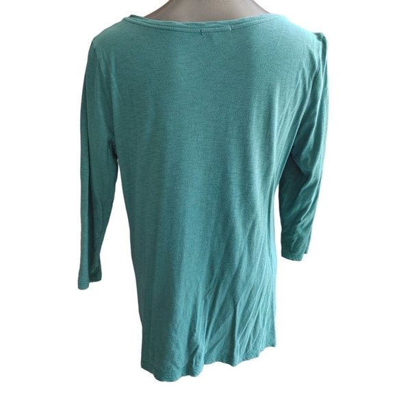 BP Green 1/2 Sleeve Front Knot Tie Scoop Neck Top Size L - Picture 2 of 4